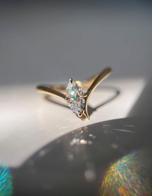 Solitaire Asymmetrical Band-Marquise Lab Grown Diamond Engagement Ring - Solitaire-Oval Lab Grown Diamond Engagement Ring