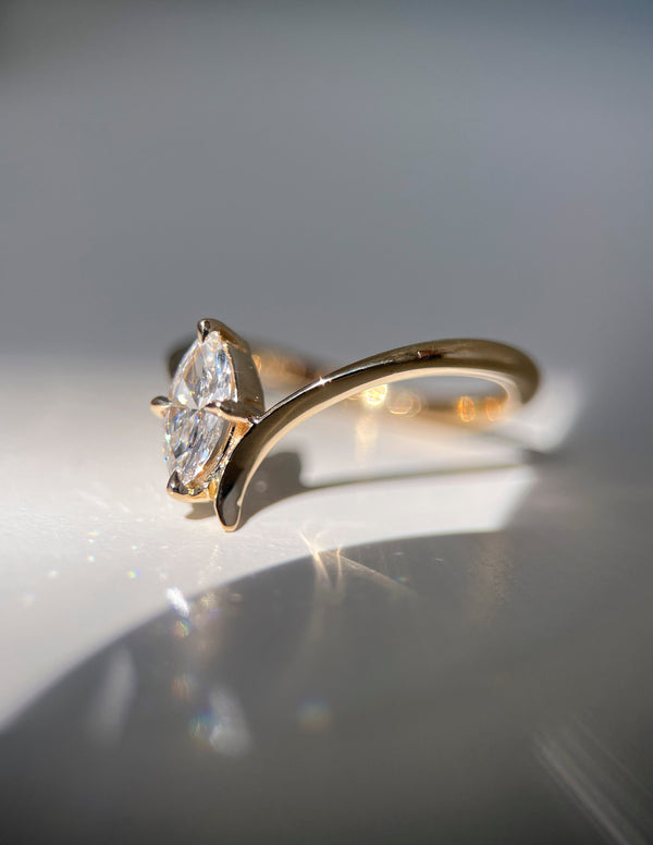 Solitaire Asymmetrical Band-Marquise Lab Grown Diamond Engagement Ring - Solitaire-Oval Lab Grown Diamond Engagement Ring