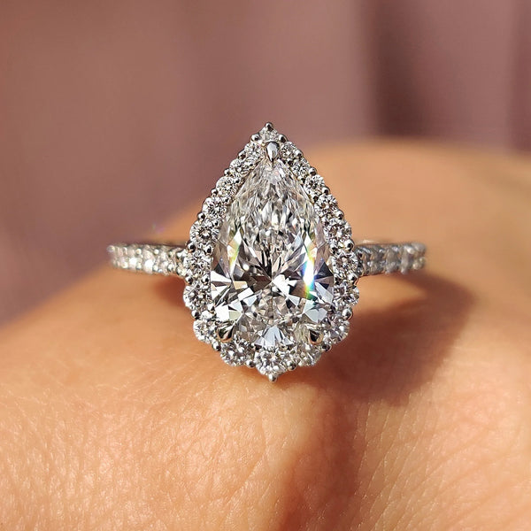 2.0 CT Pear Halo & Pave Style Lab Grown Diamond Engagement Ring - 00003