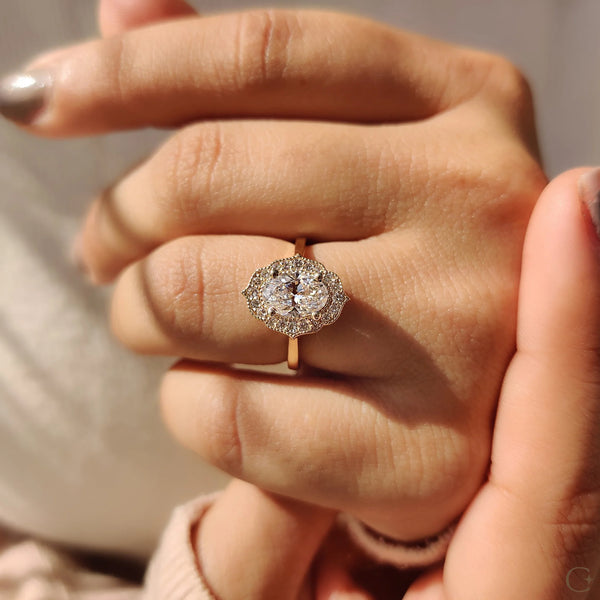 1.0 CT Oval Vintage Halo Style Lab Grown Diamond Engagement Ring - 00009 c3145e33 9c2f 4723 a03e 46cc2ff899f0