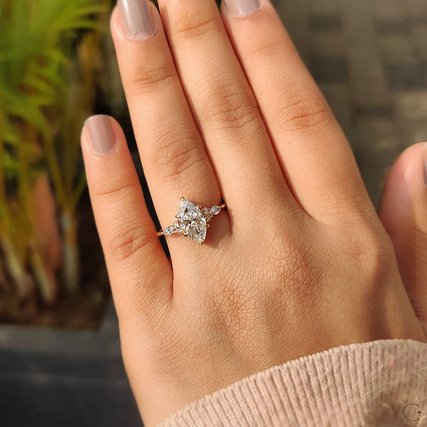 1.50 CT Marquise Cluster Style Lab Grown Diamond Engagement Ring - 0005 35756874 84cf 4521 b229 0dfb8e37f197