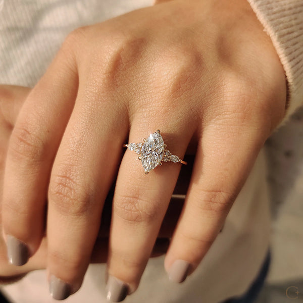 1.50 CT Marquise Cluster Style Lab Grown Diamond Engagement Ring - 0008