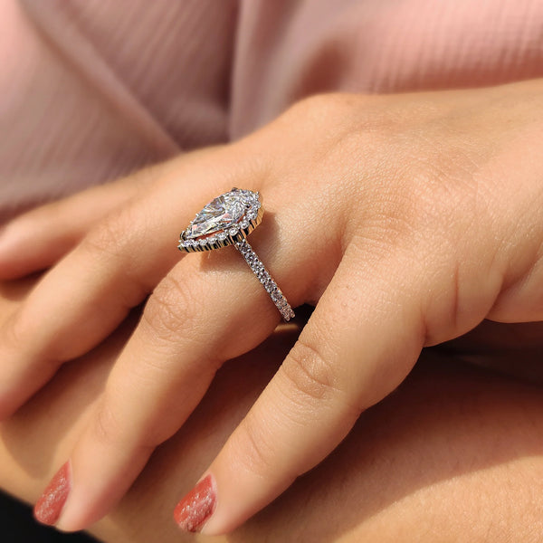 2.0 CT Pear Halo & Pave Style Lab Grown Diamond Engagement Ring - 0009 e829b662 b0c7 4b77 aa9b 7932f2eb307c