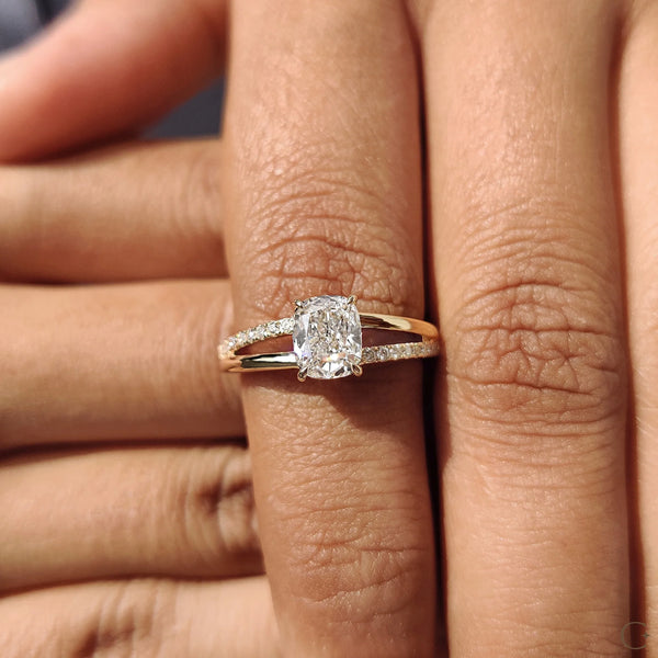1.0 CT Cushion Split Pave Style Lab Grown Diamond Engagement Ring - 0010copy