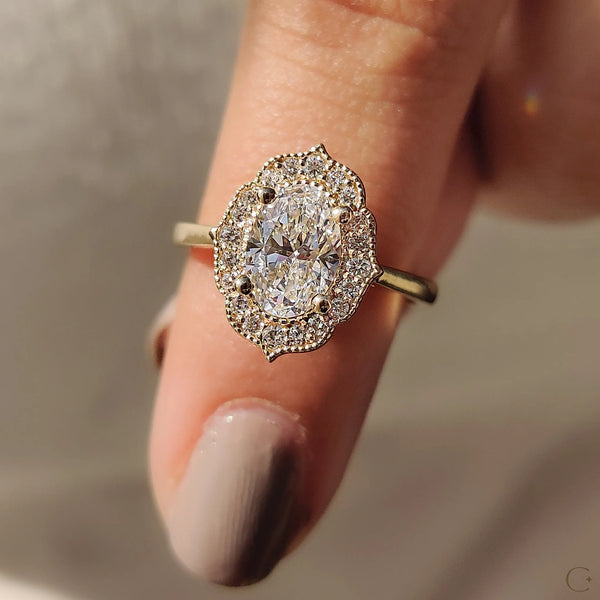 1.0 CT Oval Vintage Halo Style Lab Grown Diamond Engagement Ring - 004 28f2c6eb 9be6 4ae7 ac27 fa29137b3313