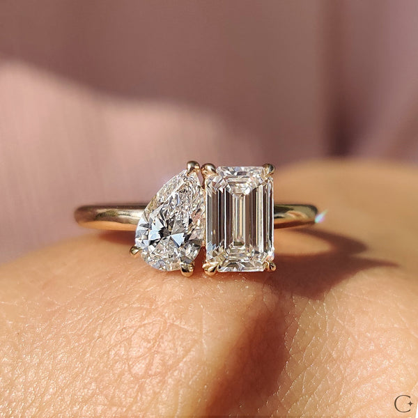 1.01 CT Emerald And Pear Two Stone Style Lab Grown Diamond Engagement Ring - 004 81e70fe4 0568 48aa a016 e73cae241b95