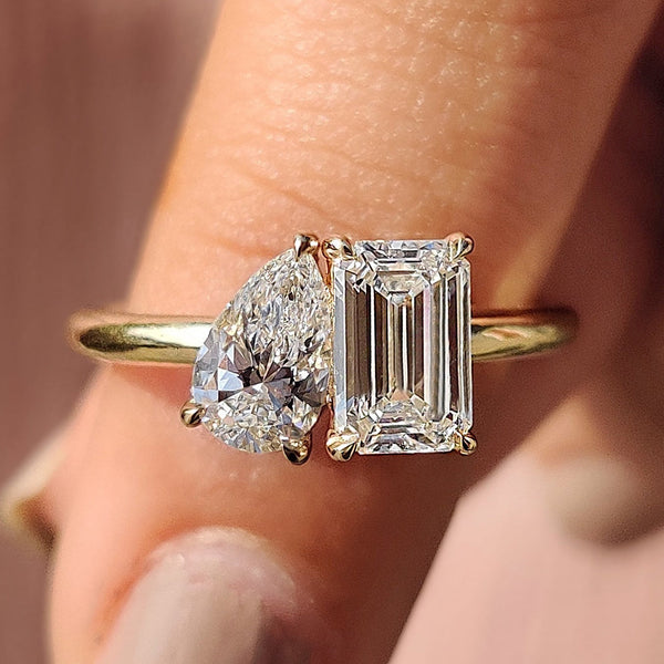1.01 CT Emerald And Pear Two Stone Style Lab Grown Diamond Engagement Ring - 005 8097729c 82af 4a9b b1db 7f2d6d914d46