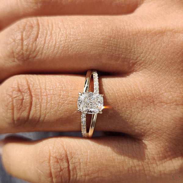 1.0 CT Cushion Split Pave Style Lab Grown Diamond Engagement Ring - 008copy