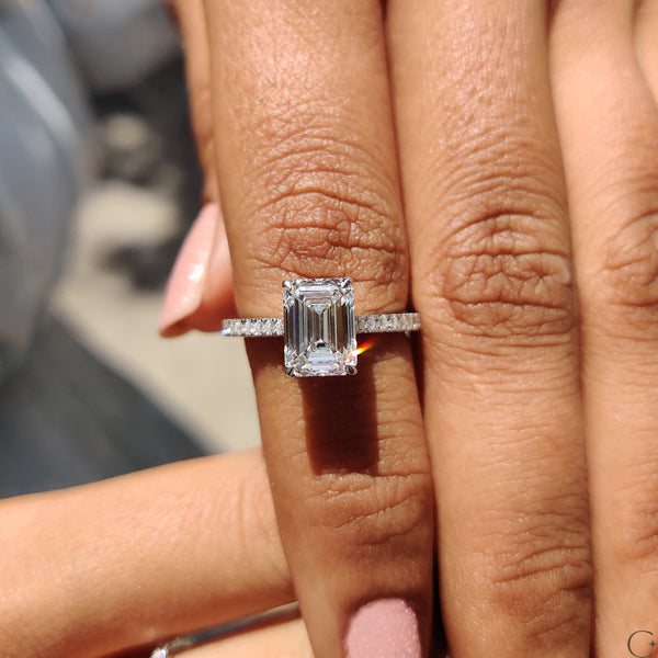 2.0 CT Emerald Hidden Halo & Pave Style Lab Grown Diamond Engagement Ring - 014
