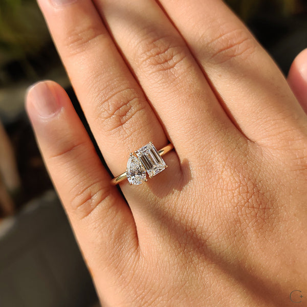 1.01 CT Emerald And Pear Two Stone Style Lab Grown Diamond Engagement Ring - 01 3e83e7bb e1b0 47be 9c5b 5d4d334020ed