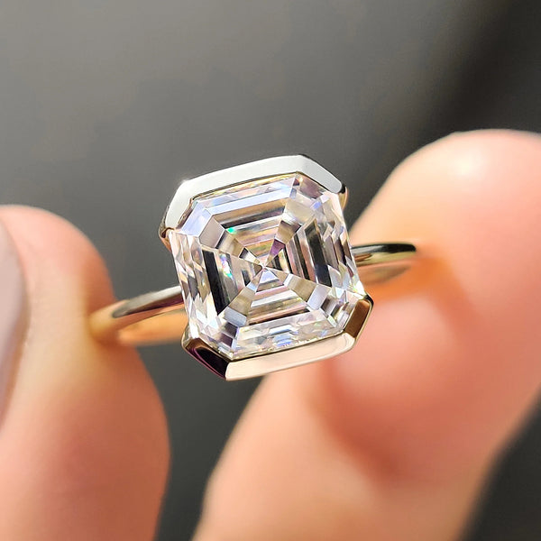 3.0 CT Asscher Half Bezel Style Lab Grown Diamond Engagement Ring - 01 600c2cf3 153a 46cc a877 7fb90e73ae54