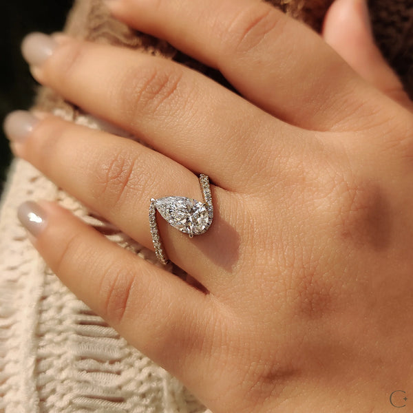 1.0 CT Pear Bypass & Pave Style Lab Grown Diamond Engagement Ring - 01 6dce7475 1c10 4587 bd08 32246eef3a80