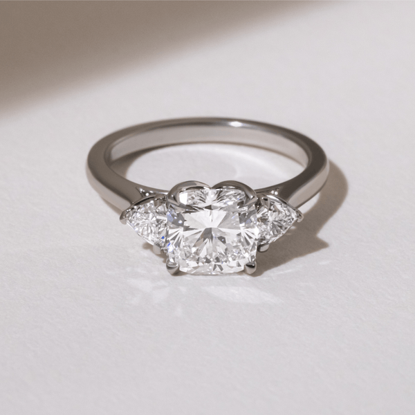 Three Stone-Cushion Lab Grown Diamond Engagement Ring - Solitaire-Oval Lab Grown Diamond Engagement Ring