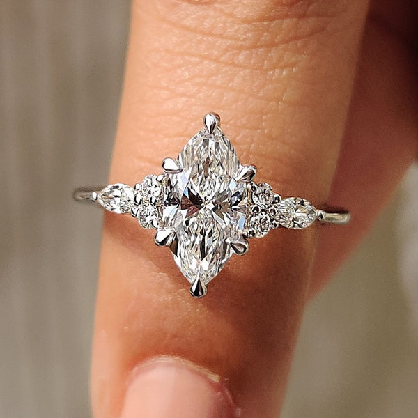 1.0 CT Marquise Cluster Style Lab Grown Diamond Engagement Ring - 02 26320493 fe66 4713 a39a 49b4ce2723af