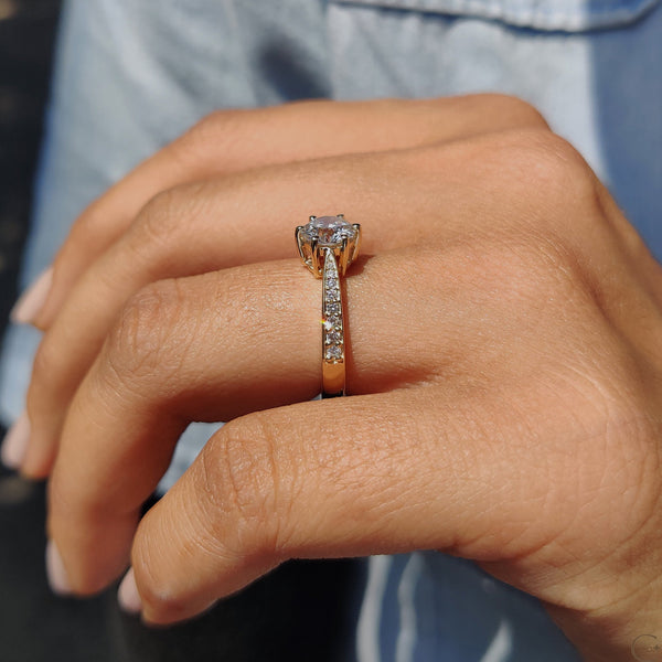 1.0 CT Round Tapered Pave Style Lab Grown Diamond Engagement Ring - 05 c607b4ae d27e 4f7f b06d ab182562310e