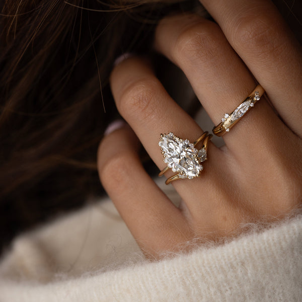 Halo & Triple Prong Style-Marquise Lab Grown Diamond Engagement Ring - Solitaire-Oval Lab Grown Diamond Engagement Ring