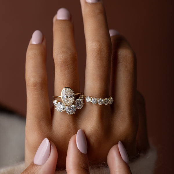 Bezel with Hidden Stones-Oval Lab Grown Diamond Engagement Ring - Solitaire-Oval Lab Grown Diamond Engagement Ring