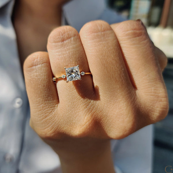 1.50 CT Princess Dainty Pave & Hidden Style Lab Grown Diamond Engagement Ring - 07 d0f9cbed 1a86 4178 8edf cac8c9309ded