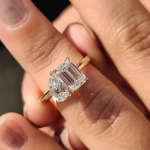 1.01 CT Emerald And Pear Two Stone Style Lab Grown Diamond Engagement Ring - 08 f13d728e fb3e 40ba aff8 e8dce8a8c001