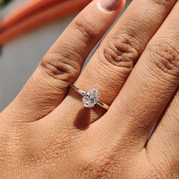 0.80 CT Oval Solitaire & Three Prong Style Lab Grown Diamond Engagement Ring - 09 89f08c02 6489 4a5b 9b05 dd8f37f8b1da
