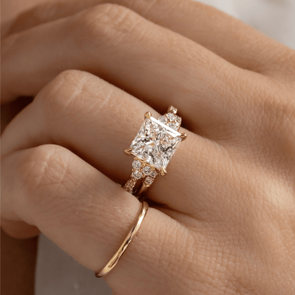 Cluster & Pave-Princess Lab Grown Diamond Engagement Ring - Solitaire-Oval Lab Grown Diamond Engagement Ring