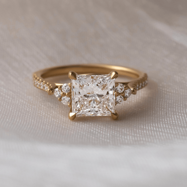 Cluster & Pave-Princess Lab Grown Diamond Engagement Ring - Solitaire-Oval Lab Grown Diamond Engagement Ring