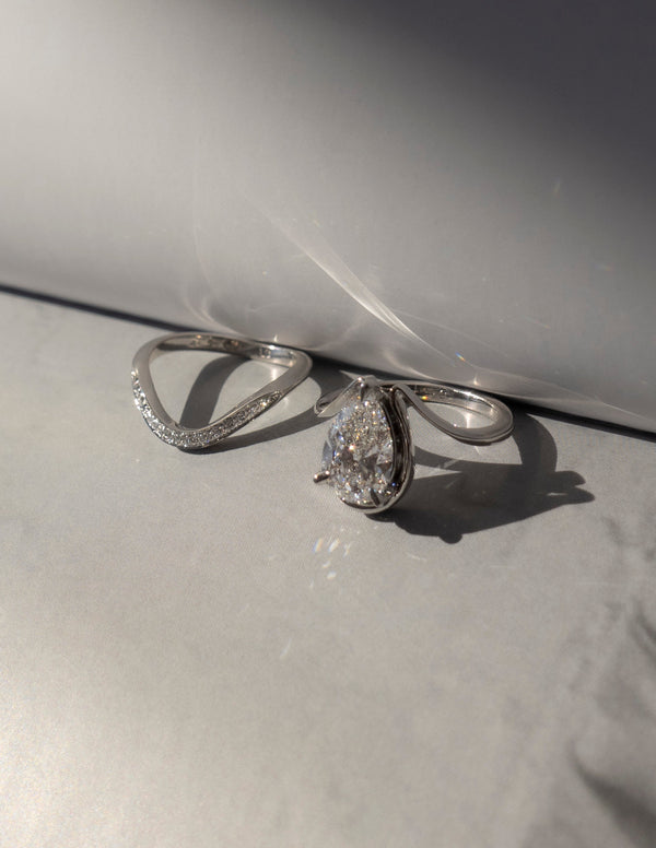 Solitaire Tear Drop Shank-Pear Lab Grown Diamond Engagement Ring - Solitaire-Oval Lab Grown Diamond Engagement Ring