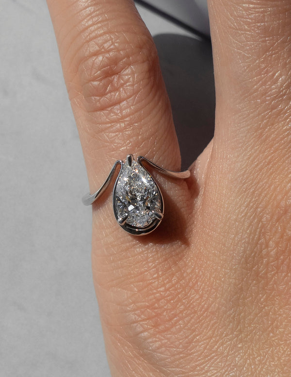 Solitaire Tear Drop Shank-Pear Lab Grown Diamond Engagement Ring - Solitaire-Oval Lab Grown Diamond Engagement Ring