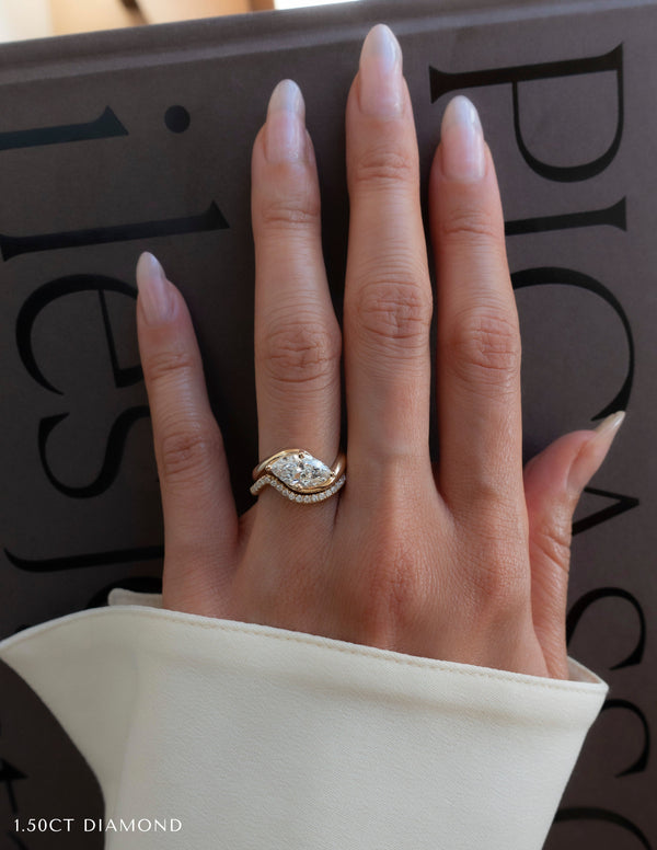 Solitaire Rapture Compass Prong & Pave Band- 1.5 CT Marquise Lab Grown Diamond Bridal Set - Solitaire Rapture & Pave Band- Oval Lab Grown Diamond Bridal Set