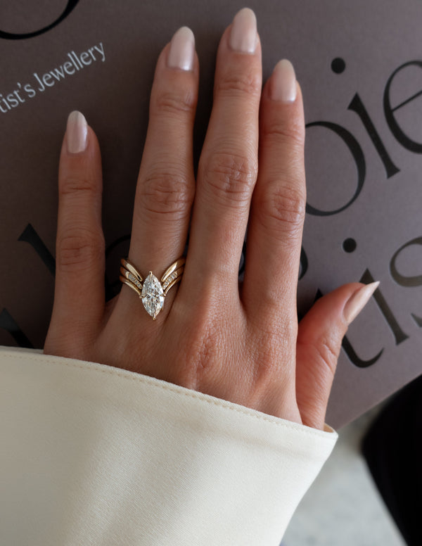 Solitaire Rapture Compass Prong Pave Band with Plain & Pave Band- 2 CT Marquise Lab Grown Diamond Bridal Set - Solitaire Rapture & Pave Band- Oval Lab Grown Diamond Bridal Set