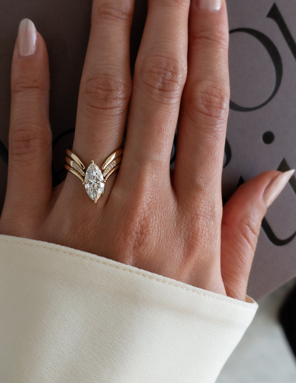 Solitaire Rapture Compass Prong Pave Band with Plain & Pave Band- 2 CT Marquise Lab Grown Diamond Bridal Set - Solitaire Rapture & Pave Band- Oval Lab Grown Diamond Bridal Set