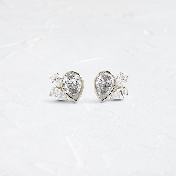 Cluster- 2.0 CT Pear Lab Grown Diamond Stud Earrings - Solitaire- 1.0CT Oval Lab Grown Diamond Earrings