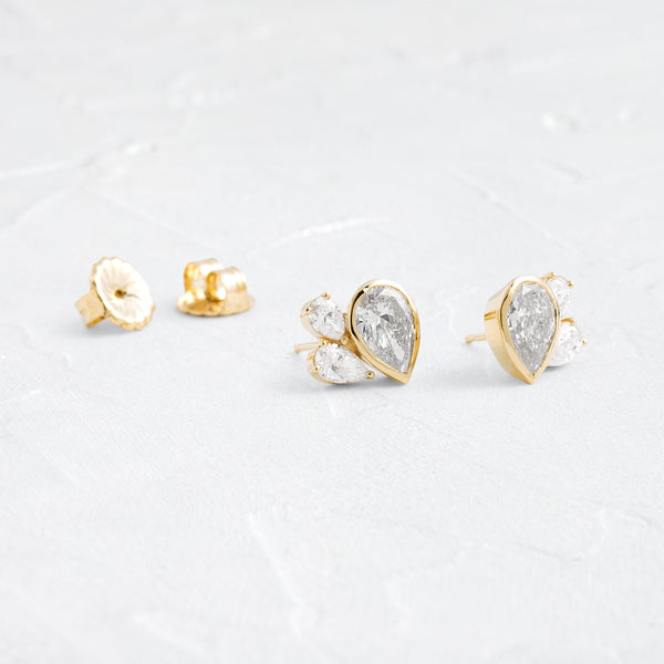 Cluster- 2.0 CT Pear Lab Grown Diamond Stud Earrings - Solitaire- 1.0CT Oval Lab Grown Diamond Earrings