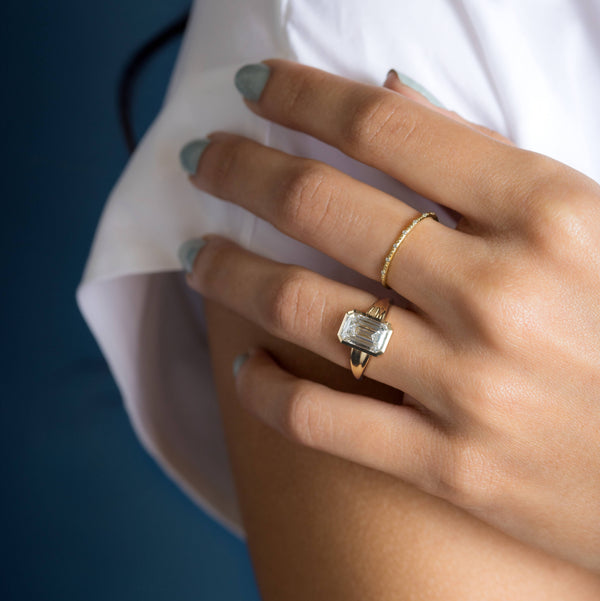 Bezel Tapered Shank with Hidden Stones-Emerald Lab Grown Diamond Engagement Ring - Solitaire-Oval Lab Grown Diamond Engagement Ring