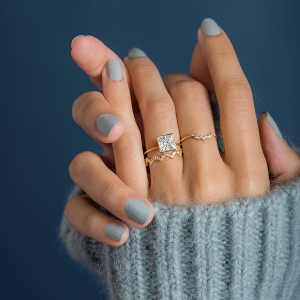 Solitaire Bezel with Hidden Stones-Princess Lab Grown Diamond Engagement Ring - Solitaire-Oval Lab Grown Diamond Engagement Ring