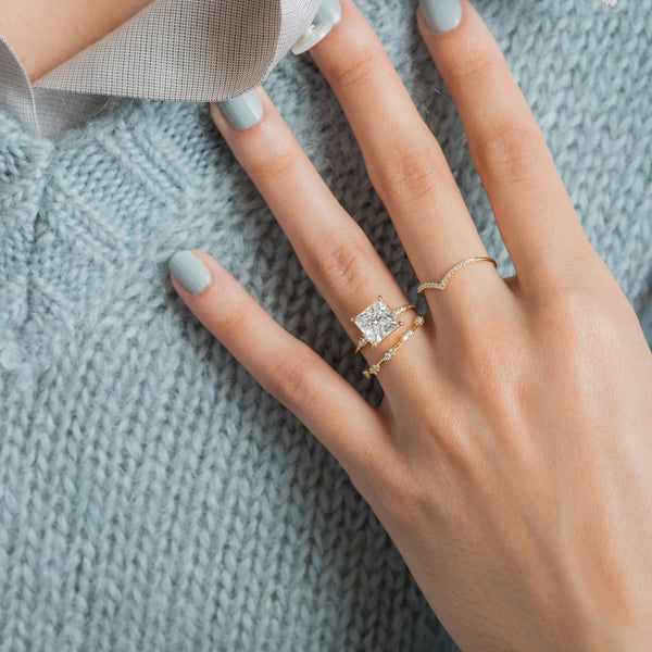 Solitaire & Pave-Princess Lab Grown Diamond Engagement Ring - Solitaire-Oval Lab Grown Diamond Engagement Ring