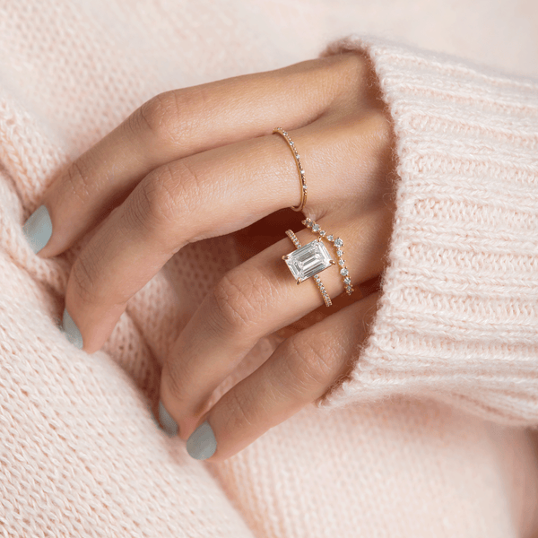 Pave-Emerald Lab Grown Diamond Engagement Ring - Solitaire-Oval Lab Grown Diamond Engagement Ring