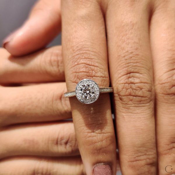 0.50 CT Round Halo Bezel & Pave Style Lab Grown Diamond Engagement Ring - 10 40651ae5 b6b2 411d 8ea1 b88059eecaf6