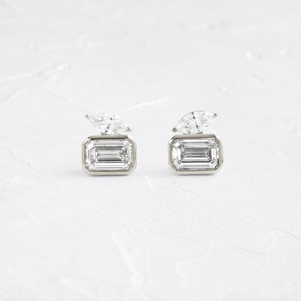 Toi Et Moi & Bezel- 2.0 CT Emerald & Marquise Lab Grown Diamond Stud Earrings - Solitaire- 1.0CT Oval Lab Grown Diamond Earrings