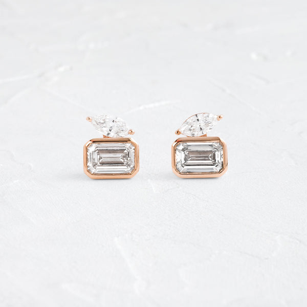 Toi Et Moi & Bezel- 2.0 CT Emerald & Marquise Lab Grown Diamond Stud Earrings - Solitaire- 1.0CT Oval Lab Grown Diamond Earrings