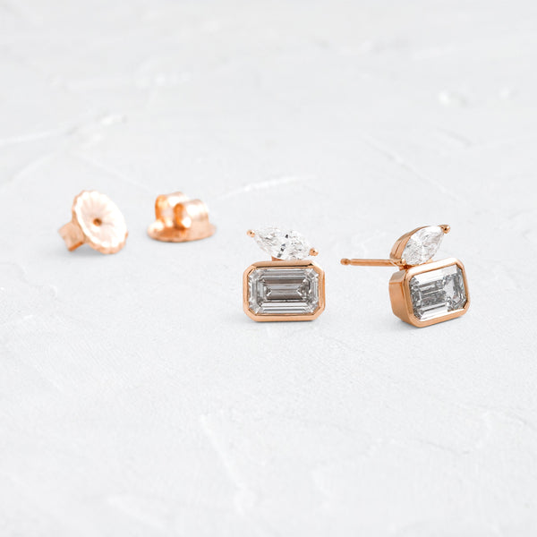 Toi Et Moi & Bezel- 2.0 CT Emerald & Marquise Lab Grown Diamond Stud Earrings - Solitaire- 1.0CT Oval Lab Grown Diamond Earrings