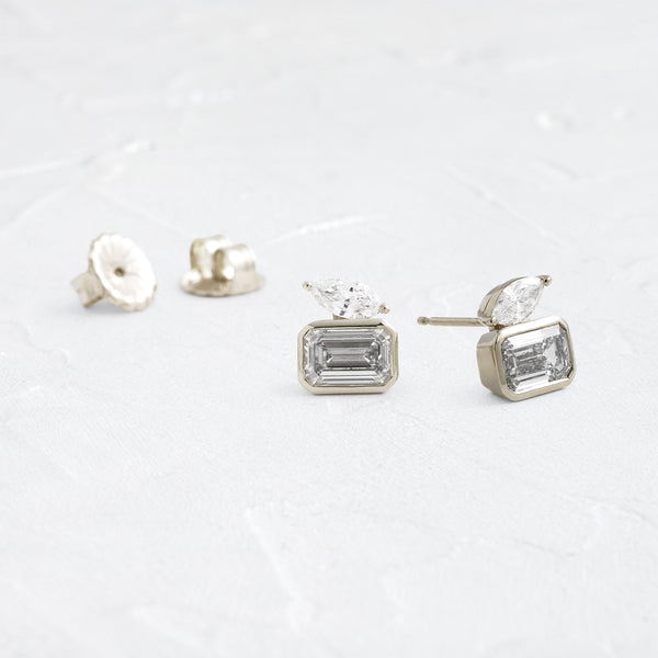 Toi Et Moi & Bezel- 2.0 CT Emerald & Marquise Lab Grown Diamond Stud Earrings - Solitaire- 1.0CT Oval Lab Grown Diamond Earrings