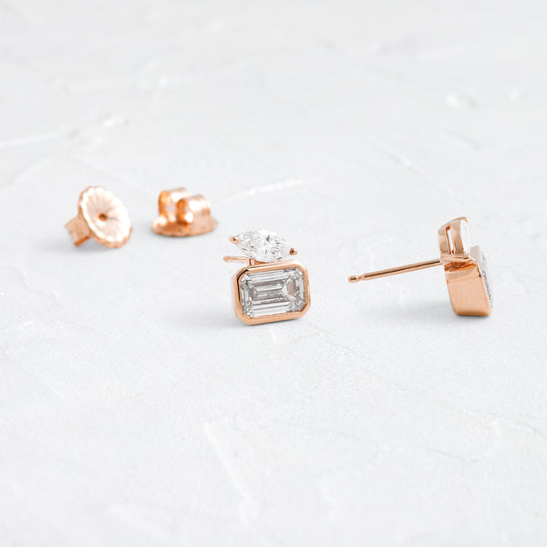 Toi Et Moi & Bezel- 2.0 CT Emerald & Marquise Lab Grown Diamond Stud Earrings - Solitaire- 1.0CT Oval Lab Grown Diamond Earrings