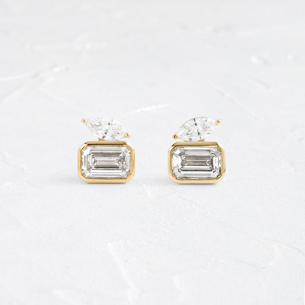 Toi Et Moi & Bezel- 2.0 CT Emerald & Marquise Lab Grown Diamond Stud Earrings - Solitaire- 1.0CT Oval Lab Grown Diamond Earrings