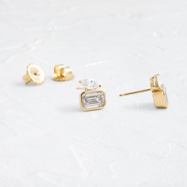 Toi Et Moi & Bezel- 2.0 CT Emerald & Marquise Lab Grown Diamond Stud Earrings - Solitaire- 1.0CT Oval Lab Grown Diamond Earrings