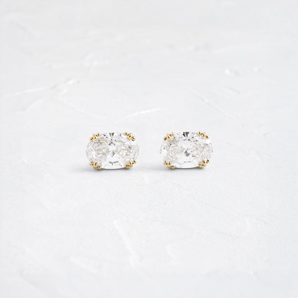 East West Solitaire Triple Prong- 1.5 CT Oval Lab Grown Diamond Stud Earrings - Solitaire- 1.0CT Oval Lab Grown Diamond Earrings