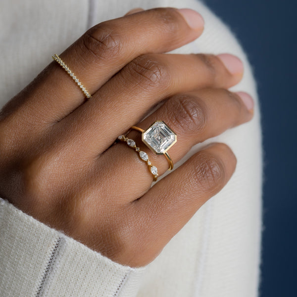 Solitaire Bezel with Hidden Stones-Asscher Lab Grown Diamond Engagement Ring - Solitaire-Oval Lab Grown Diamond Engagement Ring