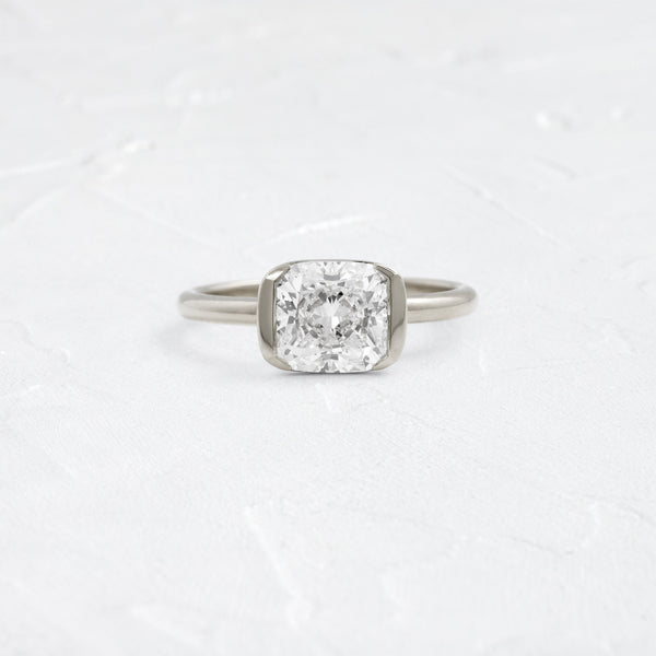 Half Bezel & East West-Elongated Cushion Lab Grown Diamond Engagement Ring - Solitaire-Oval Lab Grown Diamond Engagement Ring