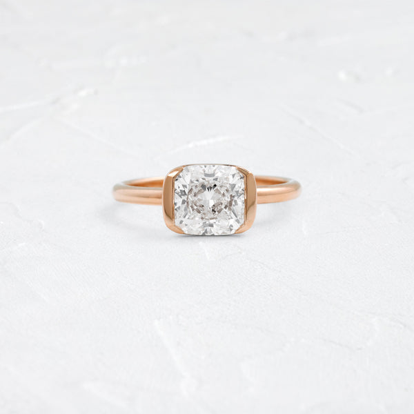 Half Bezel & East West-Elongated Cushion Lab Grown Diamond Engagement Ring - Solitaire-Oval Lab Grown Diamond Engagement Ring