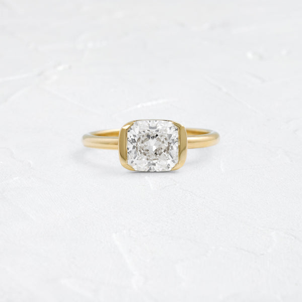 Half Bezel & East West-Elongated Cushion Lab Grown Diamond Engagement Ring - Solitaire-Oval Lab Grown Diamond Engagement Ring
